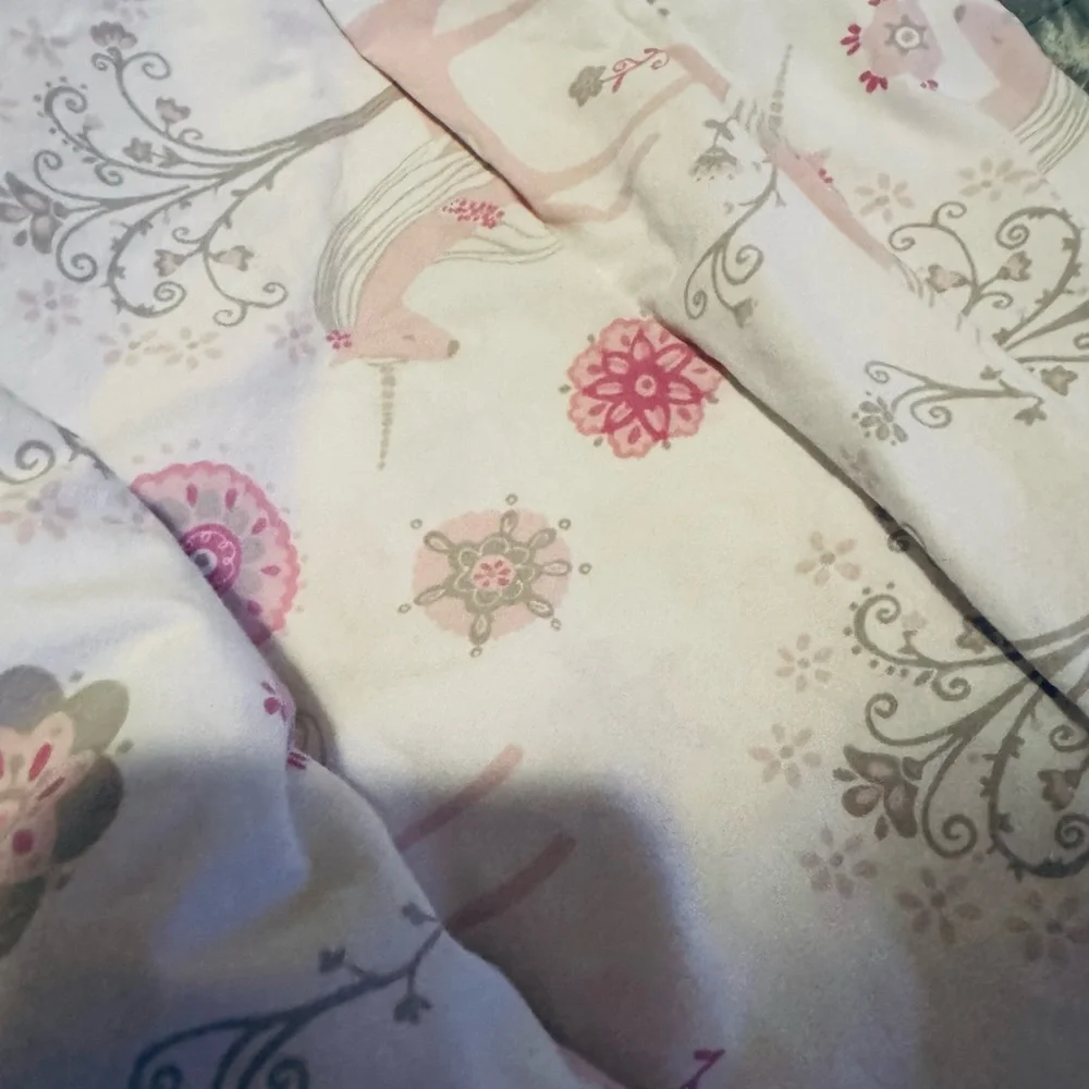 Pottery Barn Pink and White Unicorn Duvet Cover Set